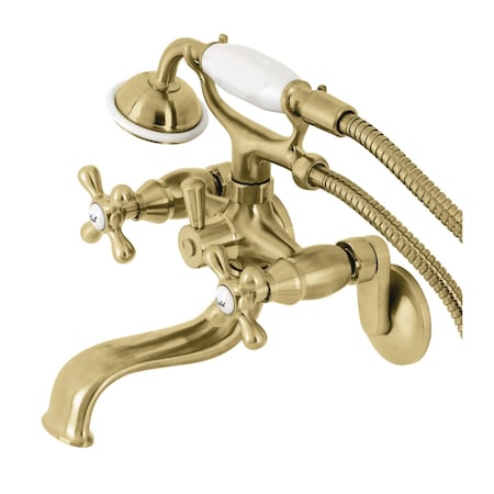 Kingston Brass KS226SB Wall Mount Tub Faucet with Hand Shower, Brushed Brass KS226SB
